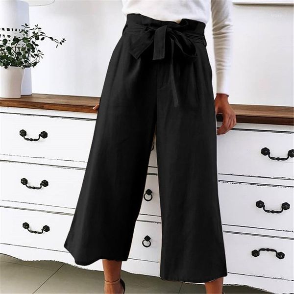 

leg pure color clothes fashion drawstring bow loose trousers casual womens clothing womens designer pants wide, Black;white