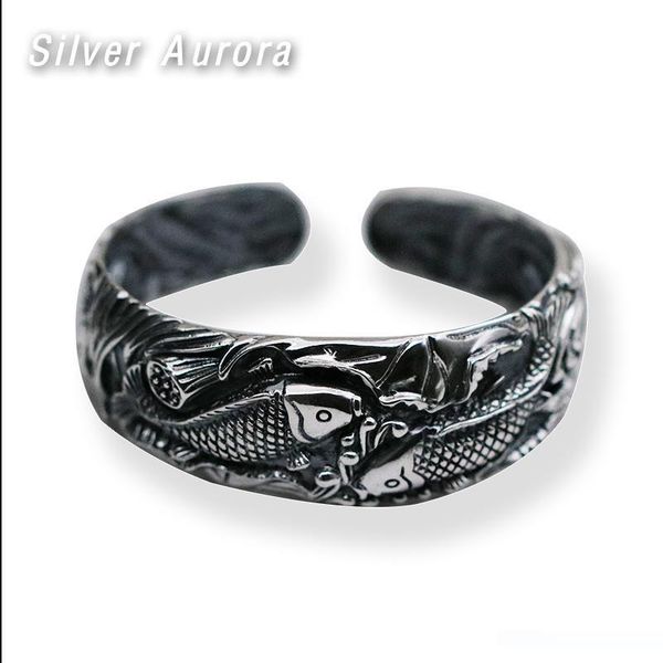 

bracelet bangle 100% real 925 sterling silver wide ethnic lucky peace brave bracelet for women men jewelry 2019, Black