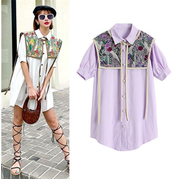 

2 pcs new women short sleeve shirts blouses summer long young ladies loose retro floral print casual long blouses ns657, White