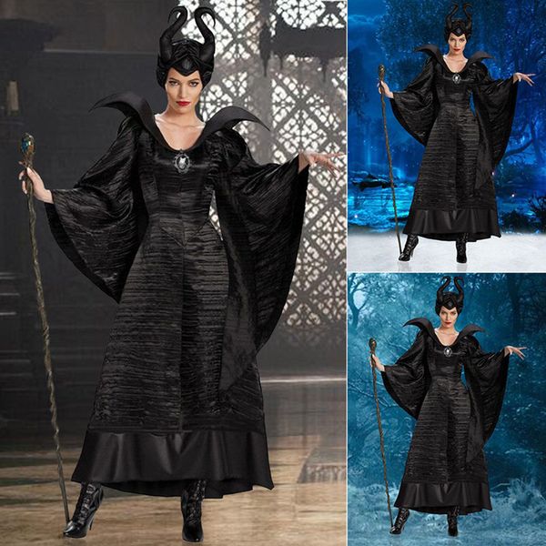 

m-xl plus size halloween maleficent cosplay costumes woman scary horror clothing set with horns black queen witch clothing, Black;red