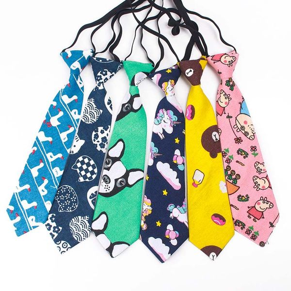 

tagerwilen korean cotton casual neck tie for children boy cartoon animals printing pattern for party tie slim casual t-268, Black;gray