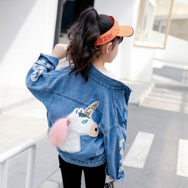 

unicorn sequin denim jacket for girls coats children clothing autumn baby girls clothes outerwear jean jackets coats child, Blue;gray