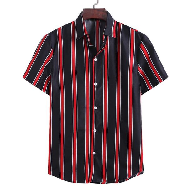 

summer hawaiian shirts men's shirt casual button hawaii striped beach short sleeve blouse camisa masculina 6.2, White;black