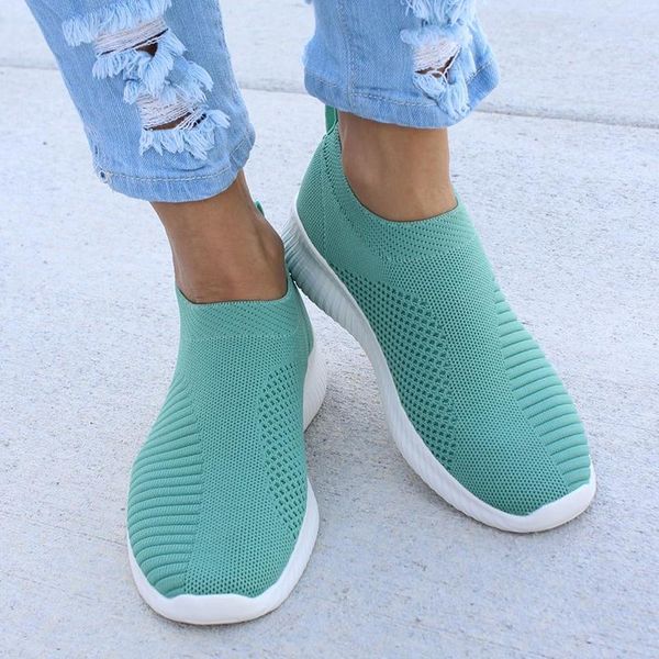 

новая обувь женщины квартиры повседневная обувь носок вязание кроссовки скольжения на стрейч женский досуг квартиры мода плюс размер f1, Black