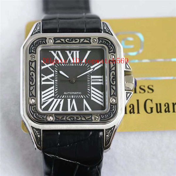

new 44mm mens wristwatch mens watches swiss automatic mechanical sapphire 316l stainless steel case pounced ornament guilloche work bezel, Slivery;brown
