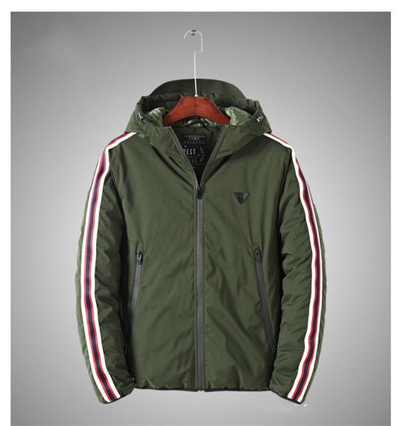 

striped panelled mens designer hooded jackets casual thick zipper pockets mens hooded jackets casual males clothing, Black;brown