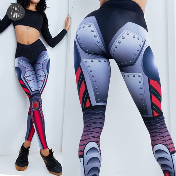 

steel punk leggings robot bottom print women hips push up fitness legging gothic high waist sporting pants digital, Black