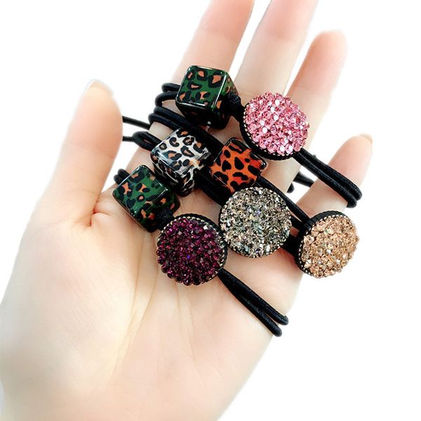 

korean hair accessories leopard square hair ties/ring super flash round diamond elastic bands rubber band fashion women gum