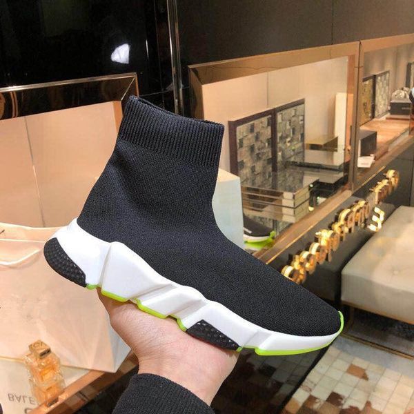 

luxury sock shoes for men and women, latest speed trainers with laces and tricolor sole, fashion branded sneakers, Black