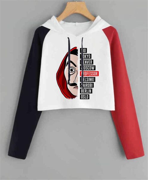 

деньги heist женщин балахон harajuku ла каса-де papel дом из бумаги толстовка смешные повседневный капот крупногабаритные color matching тол, Black