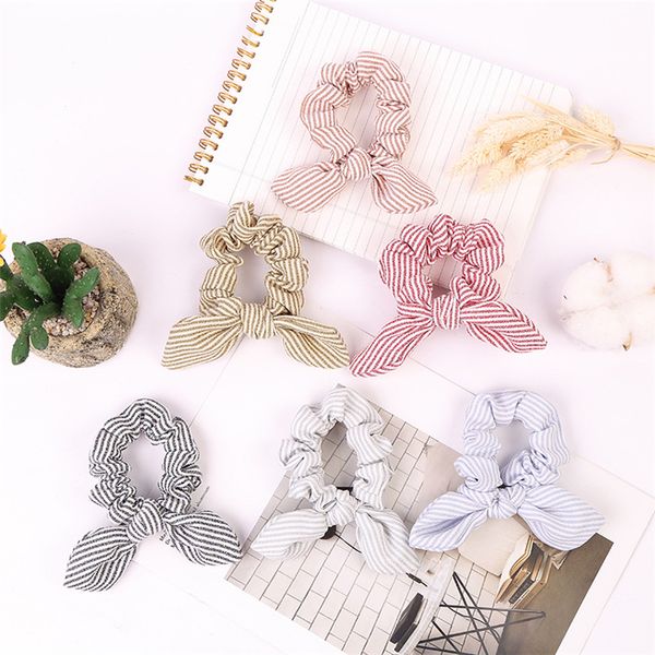 

stripe elastic hair scrunchie scrunchy hairbands ponytail holder girls princess accessories kid hair accessories bunny ears wholesale tfj643, Slivery;white