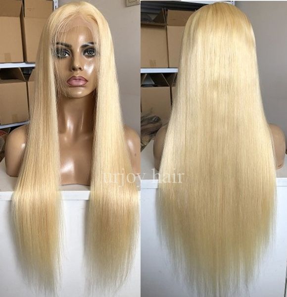 Wigs de renda cheia loira cor loira 613 Silky reta chinesa de cabelo humano humano renda loira frontal wig nó branqueado Frete grátis