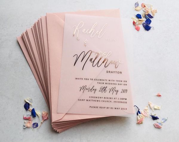 

rose gold/gold/silver foil print vellum wedding invitation ai009