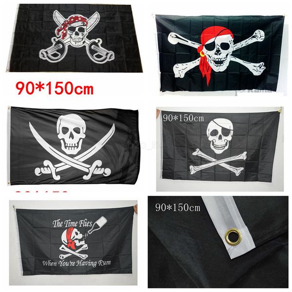 

halloween 90x150cm big black jolly roger pirate flags halloween props skull crossbones swords black flags haunted house bar decor dhl an2676