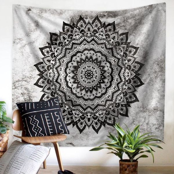 

tapestry wall hanging mandala flower indian hippie art bohemian psychedelic gradient grey hangings, bedr