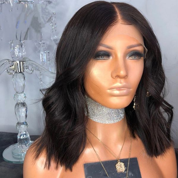 

горячая продажа короткие волны шнурка передний и полный парик шнурка бразильский человеческих волос парики с bbay волос natural color для че, Black;brown