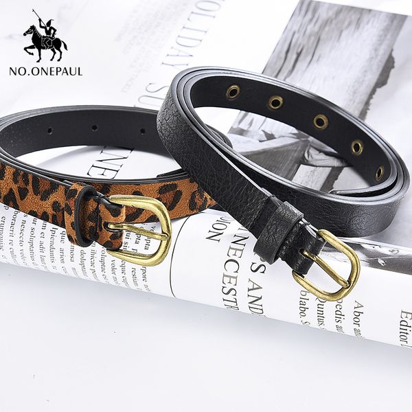 

no.onepaul new women leopard trend belt ladies fashion leather thin belt alloy pin buckle material with slim jeans, Black;brown