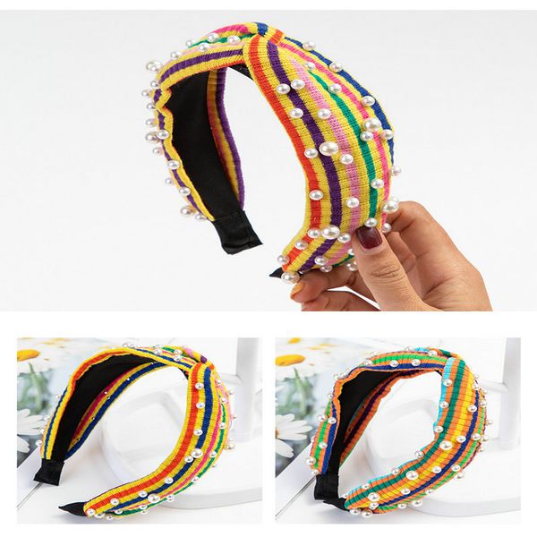 

радуга хит цвет полосатый оголовье hairband диапазона волос для девочек pearl полосатый head bands аква стиль волос девушки fssst, Black;brown