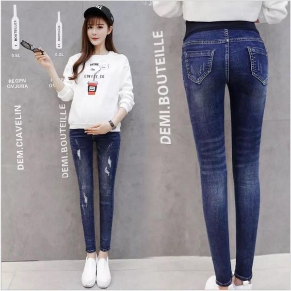 

maternity jeans pregnancy denim pants 2019 new fashion stretch slim skinny legs belly worn spring autumn pencil trousers, White
