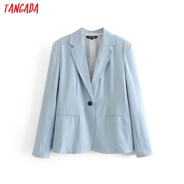 

tangada women korea chic light blue blazer pockets buttons chic lady blazer long sleeve coat female outerwear jacket da71, White;black