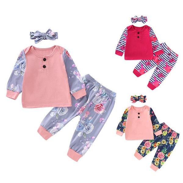 

cysincos детская одежда ребёнки цветочные печати одежда с длинным рукавом + брюки + оголовье нарядах малышей 3шт одежда для новорожденных на, White