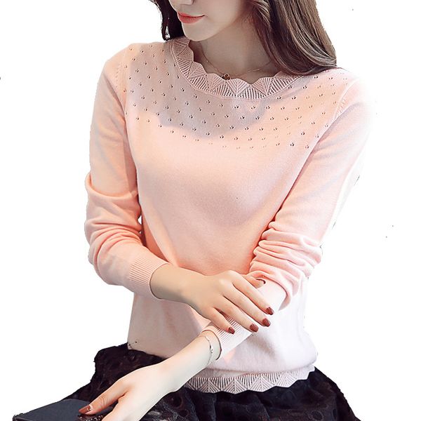 

womens blouses women autumn winter women sweater blouse women fashion long sleeved shirt office lady hollow pink blue d224 30, White