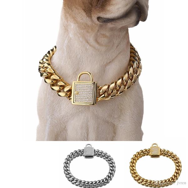 

brand new 14mm dogs training choke chain collars for large dogs pitbull bulldog strong silver gold stainless steel slip dog collar