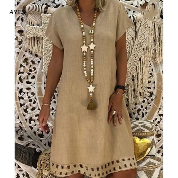 

2020 women plus size linen dress casual summer short sleeve loose beach dress elegant retro daisy print sundress vestidos, White;black