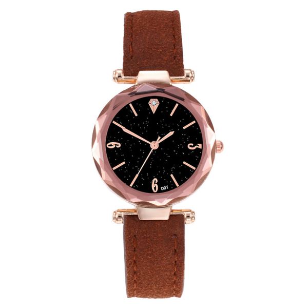 

fashion leather casual watch women luxury crystal quartz watch starry sky dial ladies wristwatch bayan kol saati 328, Slivery;brown