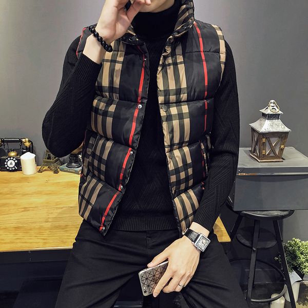 

плед зимние куртки мужские зимы толстые vest mens рукавов куртки slim fit воротник стойка colete жилет мужчина для, Black;white
