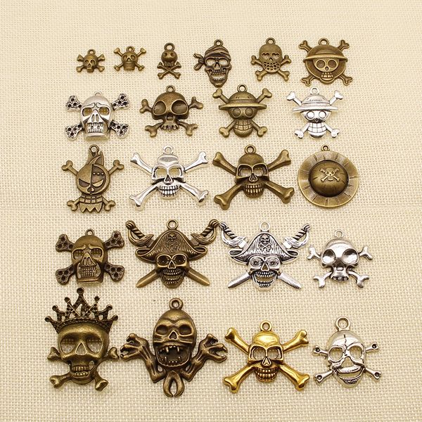 

30 pieces jewelry making supplies pirate skull death hj086, Bronze;silver