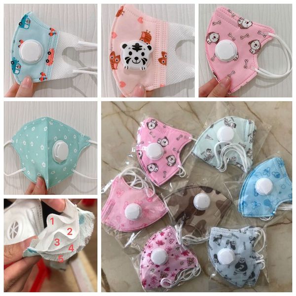 

0-10 Years Kids Masks PM2.5 Mouth Face Mask Respiratory Valve Cartoon 5 Layers Protective Mouth Face Masks Disposable Folding Mask CCA12022