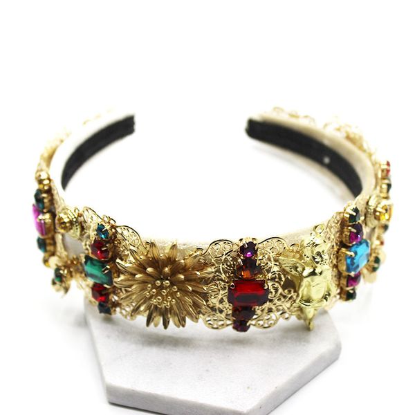 

luxury gold crown tiara vintage palace crystal baroque hairband queen wide headband bride wedding headdress hair accessories, Golden;white