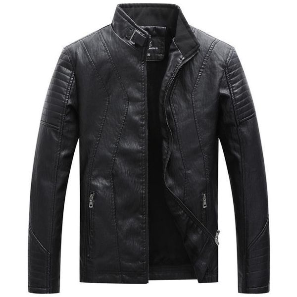 

2019 мужская стойка воротник искусственная кожа одежда non-iron simple является основой повседневной куртки, Black