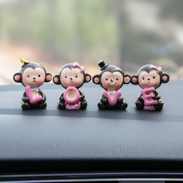 

car ornaments 4pcs/lot love monkey dolls cute lovely auto interior decoration creative cartoon dolls automobiles accessories