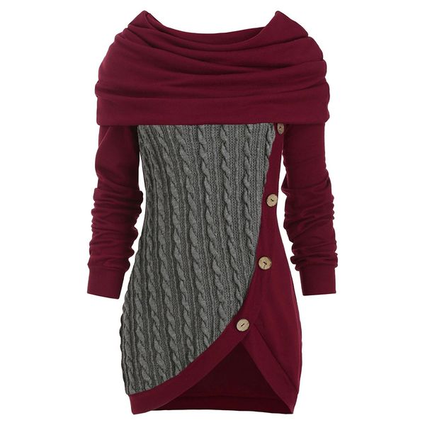 

sweaters cowl neck mock button cable knit knitwear warm button hooded sweater ladies long women pullovers, White;black