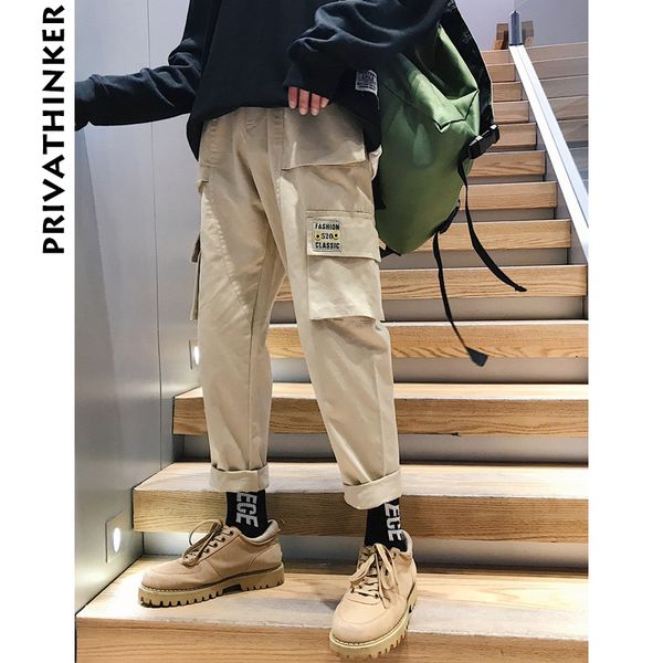 

privathinker men vintage cargo pants 2018 mens hiphop khaki pockets joggers pants male korean fashion sweatpants winter overalls, Black
