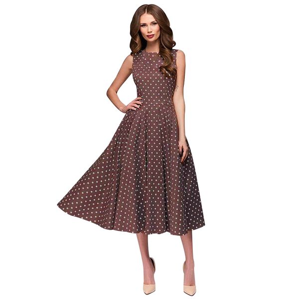 

summer women long dress 2018 elegant polka dot print sleeveless casual dresses vintage party dress women clothes, Black;gray