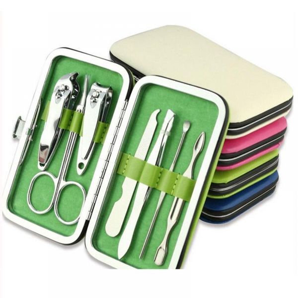 

7 pcs portable manicure set durable nail care clippers scissors ear pick utility for travel grooming kits steel nail care tools