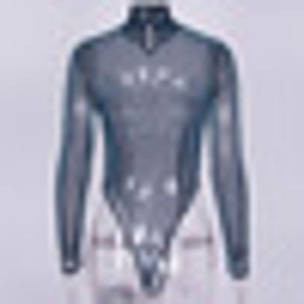 

women ladies clubwear summer see through fashion jumpsuit sheer bodysuit one piece stylish long sleeve leotard, Black;white