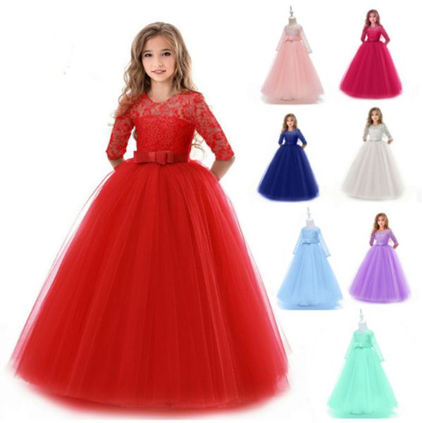 

4-15yrs spring teenage long sleeve christmas dress party prom wedding dress kids dresses for girls costume clothes princess dress le231, Red;yellow