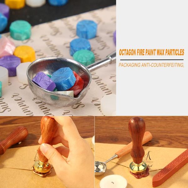 

100pcs sealing wax grain octagon stamping retro fire painting pill envelope documents wedding invitation decorative