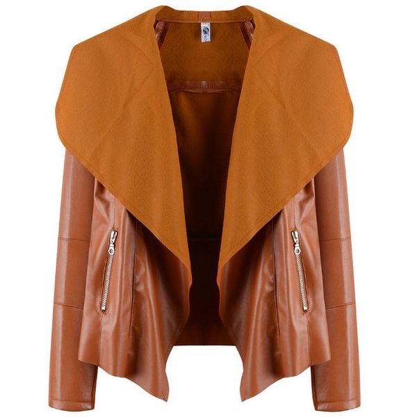 

s-5xl soild color leather jacket women fashion lapel motorcycle coat short pu faux leather biker jacket plus size female, Black