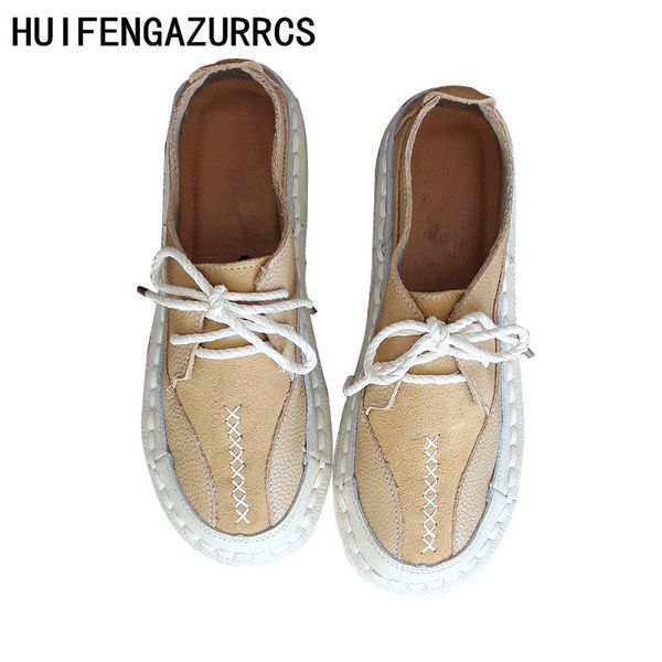 

huifengazurrcs-genuine leather hand-made women's shoes, literary artistic retro-vintage flat-soled low-upper soft shoes, Black