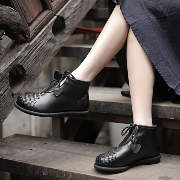 

2019 vallu new ankle boots women shoes cow suede leather lace up handmade round toes vintage lady boots female footwear shoes, Black