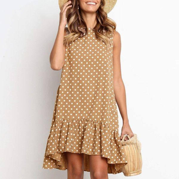 

party dress women dresses 2019 summer polka dot print mini dress women loose ruffles beach dress ladies casual o neck s, Black;gray