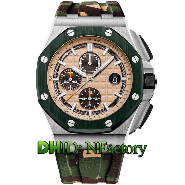 

4 styles montre de luxe pour hommes six-pin quartz movement chronograph 26400so.oo.a054ca.01 camouflage green rubber strap 316l steel a25, Slivery;brown