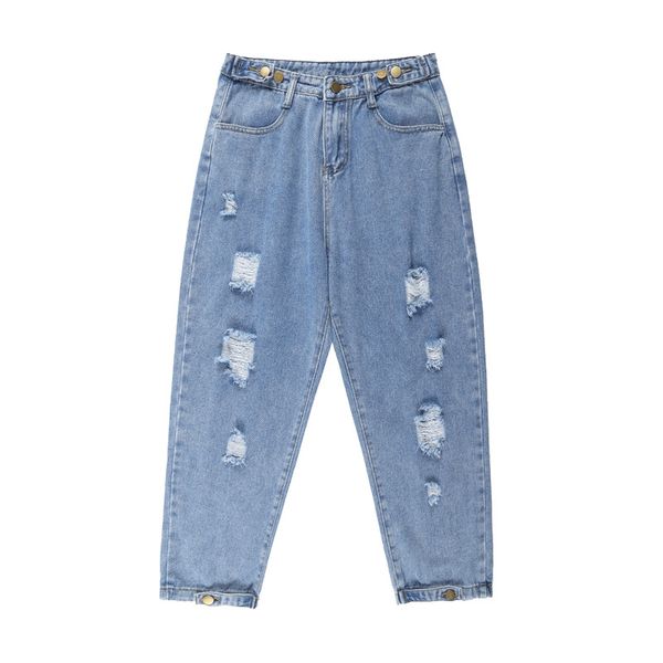 

woman denim pants boyfriend jeans for woman plus size high waist jeans ripped feminino 5xl nine point slim, Blue