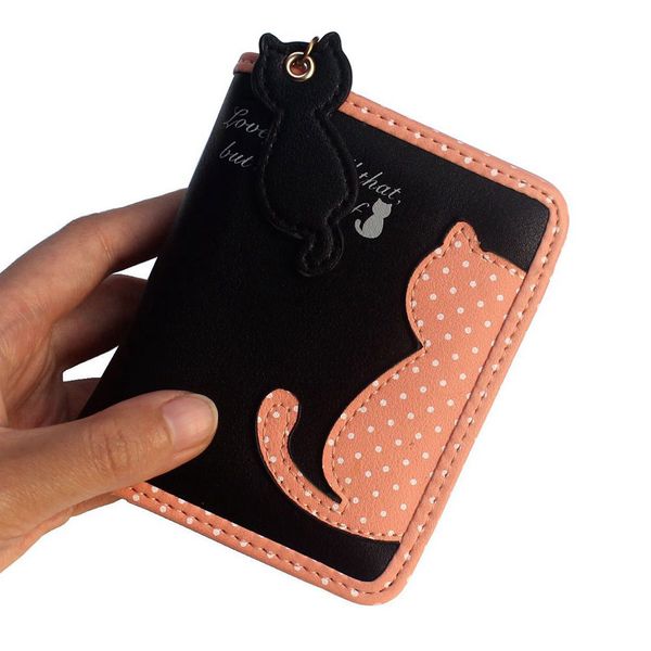 

women short small wallet cute pu leather cat design girls zipper purse card holder bag msj99, Red;black