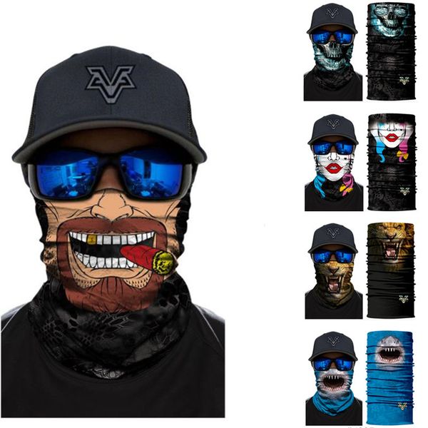 

uv protection scarf men women fishing masks cycling skiing bandanas neck gaiter 3d skull animal wolf face shield scarf balaclava, Black